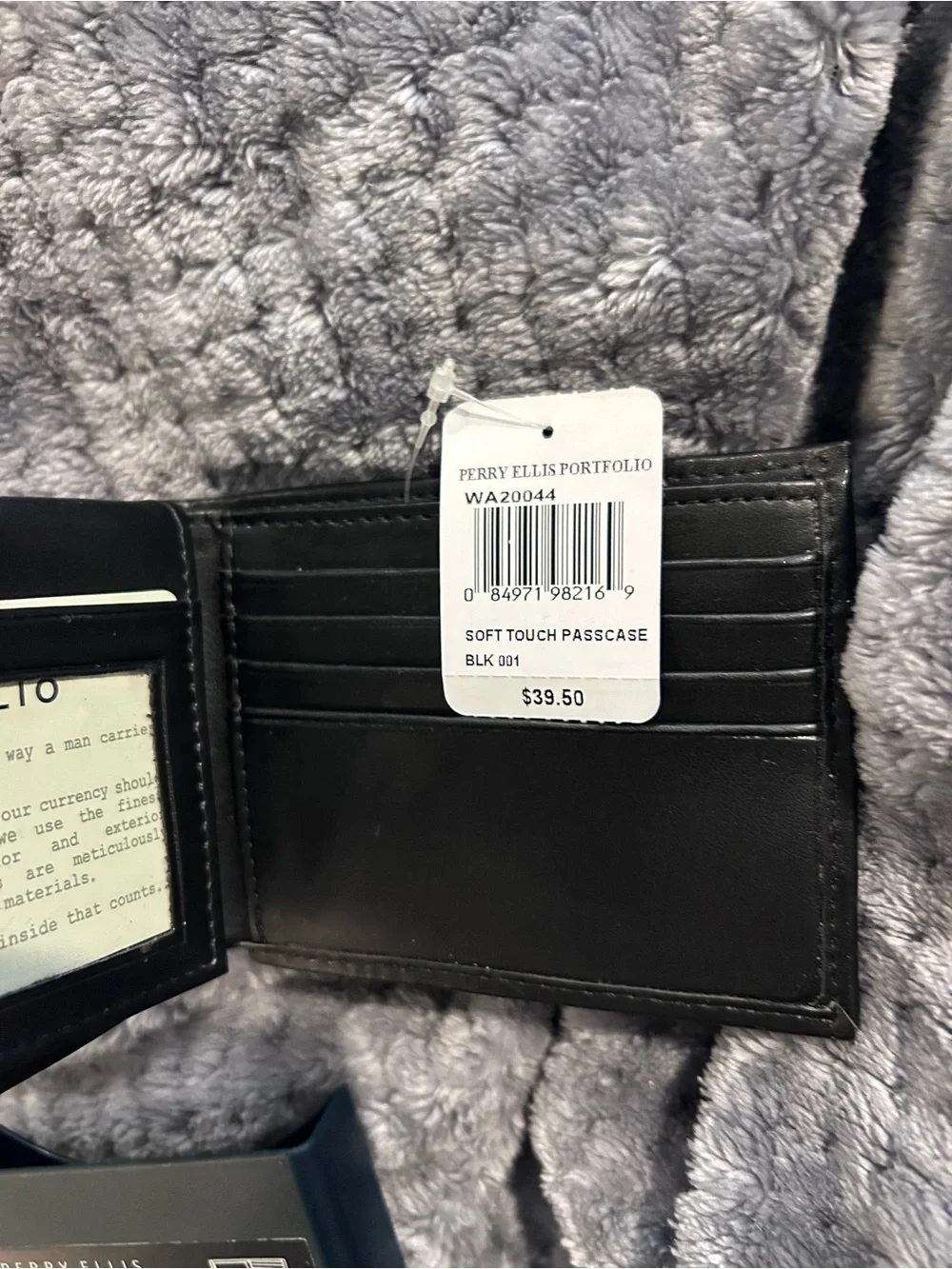 New Perry Ellis Men’s Black Soft Touch Portfolio Wallet